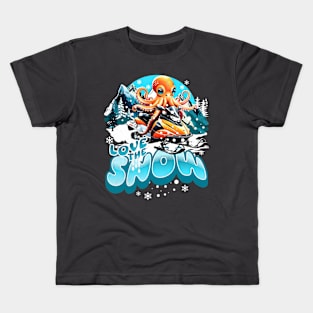 Snowmobile Octopus Love The Snow Winter Sport Sled Riding Kids T-Shirt